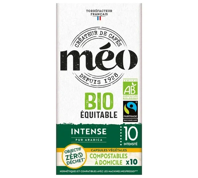 10 κάψουλες κομποστοποιήσιμες συμβατές Nespresso* Original Bio Max Havelaar Intense