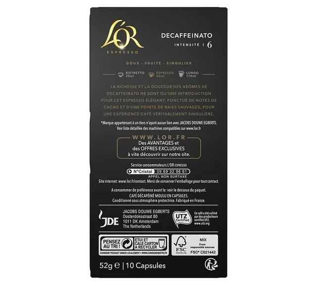 L'OR ESPRESSO Decaffeinato – 10 капсула без кофеина за Nespresso* Original