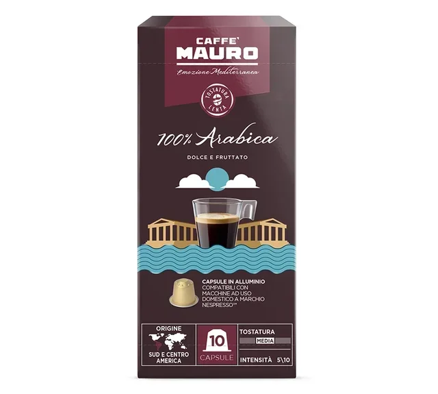 10 kapsułek kompatybilnych z systemem Nespresso* Original, w 100% zawierających kawę Arabica – CAFFÈ MAURO.