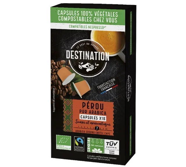10 stk DESTINATION kapsler for Nespresso* Original, økologisk kaffe fra Peru – Fairtrade/Max Havelaar