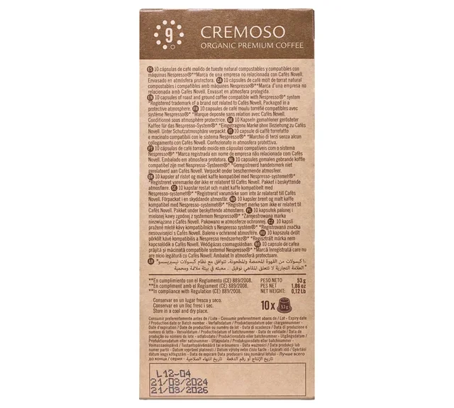 10 capsules, compatibel met Nespresso* Original, Cremoso Bio – NOVELL