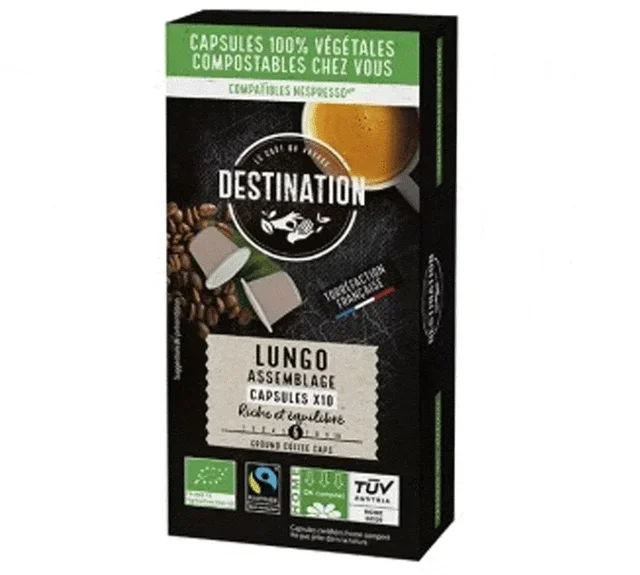 10 luomu Lungo-kapselia Nespresso* Original -yhteensopivuudella – Fairtrade/Max Havelaar -sertifioitu – DESTINATION