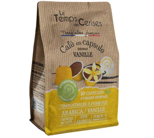 10 kompostible Nespresso*-kompatible Kapseln mit Original-Vanillegeschmack – LE TEMPS DES CERISES