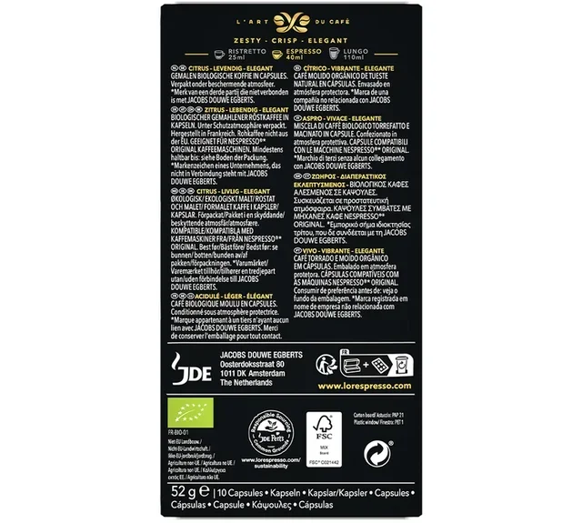 10 Organic Bio Compatible Capsules for Nespresso* Original - L'OR ESPRESSO