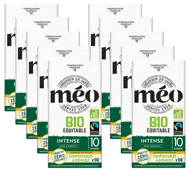 100 κάψουλες συμβατές Nespresso* Original, βιοδιασπώμενες, επαγγελματικής ποιότητας, Max Havelaar Intense Bio – CAFES MEO