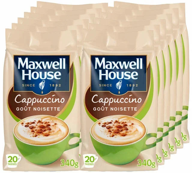 12 x 340 g – Snabbkaffe för professionellt bruk – Cappuccino Noisette – MAXWELL HOUSE