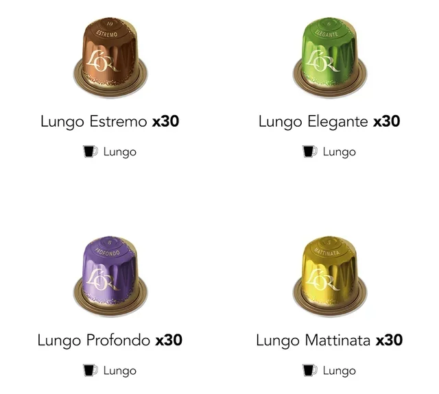 120 capsules compatible with Nespresso* Original - Assortment of Lungos 4 varieties - L'OR ESPRESSO