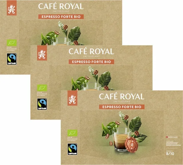 150 Nespresso® Pro Compatible Capsules Espresso Forte Bio Fairtrade - Café Royal Office Pads