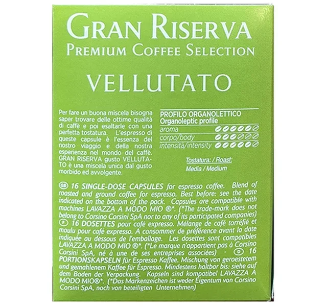 16 Kapseln, kompatibel mit A Modo Mio®, Sorte Gran Riserva Vellutato – Corsini.