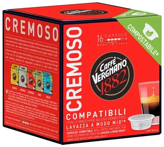 16 Compostable Capsules CAFFE VERGNANO Cremoso – Compatible with A Modo Mio Lavazza
