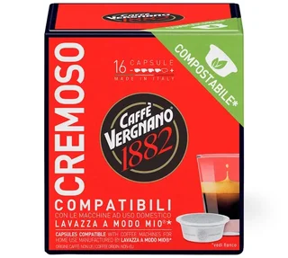 16 Compostable Capsules CAFFE VERGNANO Cremoso – Compatible with A Modo Mio Lavazza