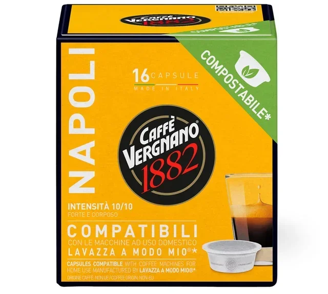 16 Compostable Capsules CAFFE VERGNANO Napoli - Compatible with A Modo Mio Lavazza