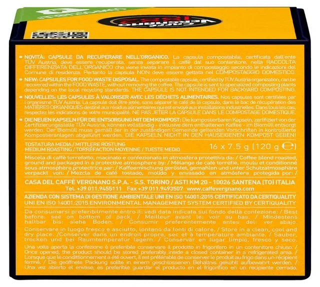16 Compostable Capsules CAFFE VERGNANO Napoli - Compatible with A Modo Mio Lavazza