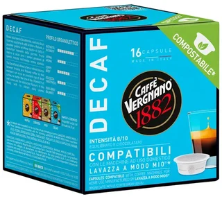 16 Compostable Capsules Compatible with A Modo Mio Lavazza Decaf - CAFFE VERGNANO