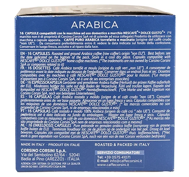 16 kapsułek kompatybilnych z systemem Nescafé* Dolce Gusto* – Gran Riserva Arabica – CORSINI.