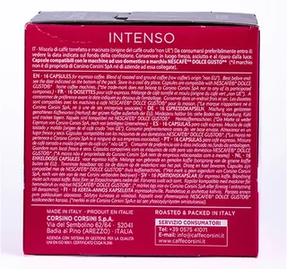 16 kapsułek kompatybilnych z systemem Nescafé* Dolce Gusto* – Gran Riserva Intenso – CORSINI.