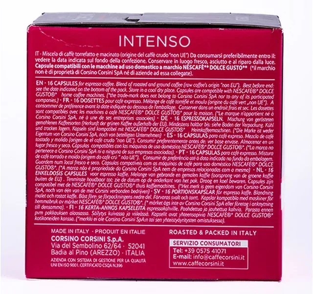 16 kapsułek kompatybilnych z systemem Nescafé* Dolce Gusto* – Gran Riserva Intenso – CORSINI.