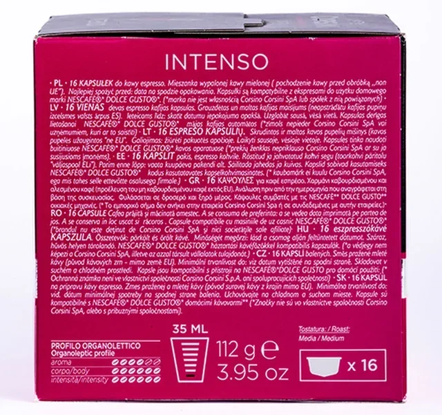 16 kapsułek kompatybilnych z systemem Nescafé* Dolce Gusto* – Gran Riserva Intenso – CORSINI.