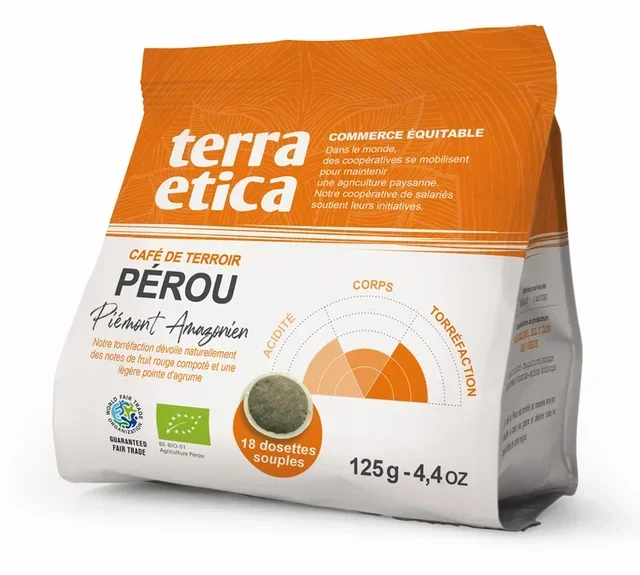 18 βιολογικές, εύκαμπτες μερίδες καφέ Pur Arabica από το Περού - TERRA ETICA