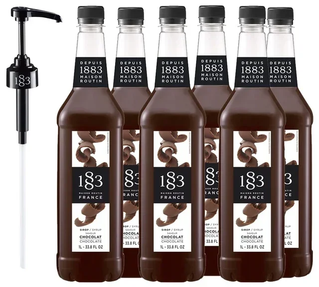 Pack jarabe 1883 Routin Chocolate - 6 x 1L + Bomba - Botella PET
