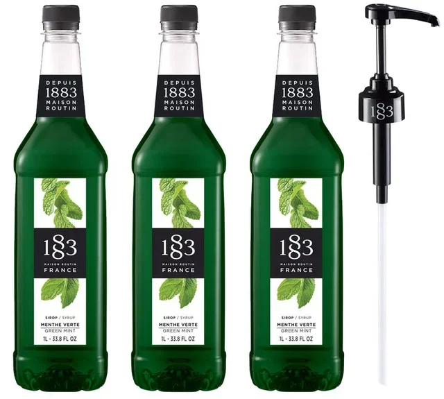 Jarabe Menta Verde 1883 ROUTIN - Pack 3 x 1L Profesional con Bomba - Botella PET