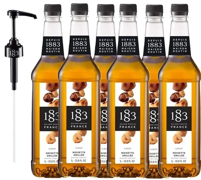 1883 ROUTIN Roasted Hazelnut Syrup Set - 6x1L Professional Pack with Pump