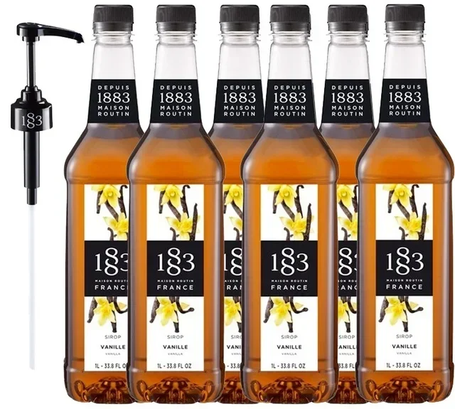 1883 ROUTIN Vanilla Syrup Pro Bundle - 6x1L Plastic Bottles + Dosing Pump