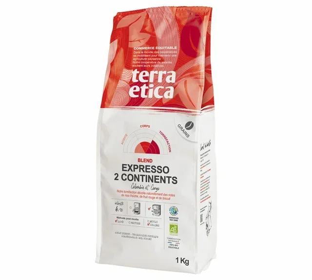 1kg Caffè in grani Biologico - Miscela Expresso 2 Continenti - TERRA ETICA