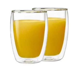 2 copos de vidro com dupla parede de 27 cl, da coleção Thermic Glass Accademia – Luigi Bormioli.