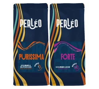 2 x 1 kg – Szemes kávé – Legkeresettebb sötét pörkölésű keverékeink: Forte &amp; Purissima – PERLÉO