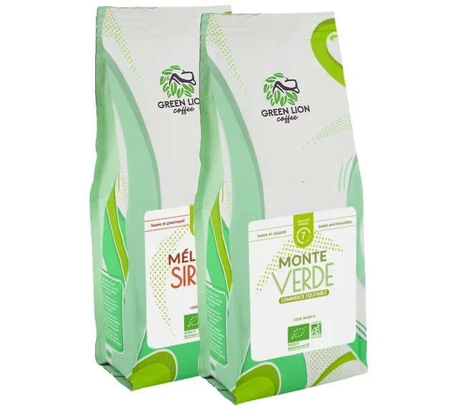 2 x 250 g - Confezione - Caffè in Grani - Francese e Biologico - GREEN LION COFFEE