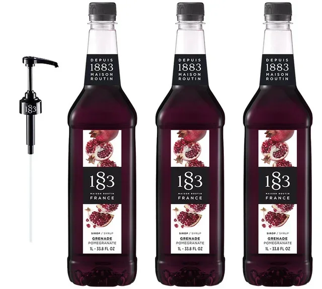 Pack 3 jarabes 1883 Routin Granada 1L + bomba - Botellas plástico