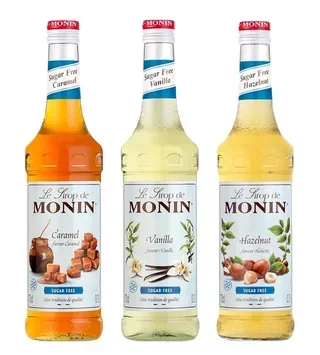 MONIN Комплект 3 Безшећерна Сирупа 70cl - Ванила, Карамел, Лешник