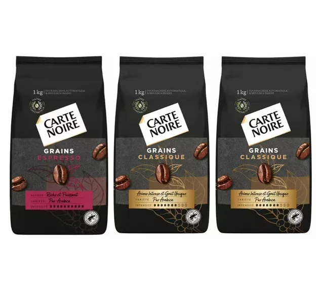 3 x 1 kg – Whole Bean Coffee – 1 kg Espresso &amp; 2 kg Classic Pure Arabica – CARTE NOIRE