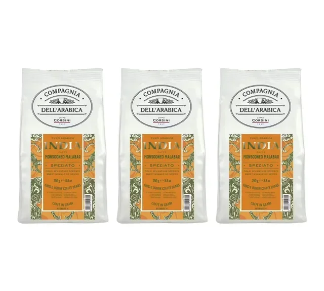 3 x 250 g - Coffee beans - India, Malabar Monsoon - CORSINI