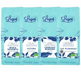 4 x 250 g – Kaffebönor – Provpaket med 4 olika ursprung: Etiopien, Brasilien, Colombia, Peru – LUGAT