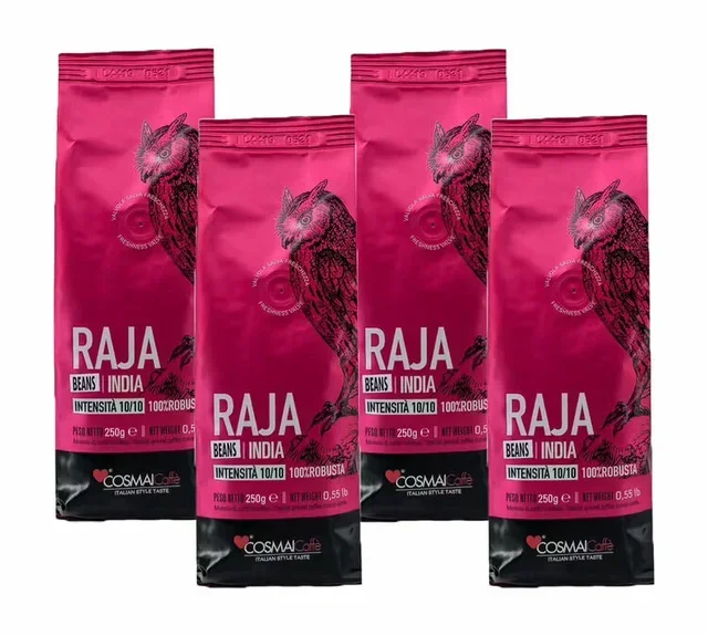 4 x 250 g - Whole Bean Coffee - India Raja 100% Robusta - COSMAI CAFFÈ