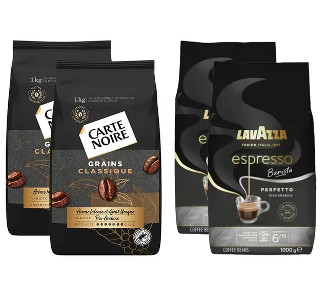 4kg Whole Bean Coffee Bundle - 2 kg Lavazza Perfetto &amp; 2 kg Carte Noire Classique