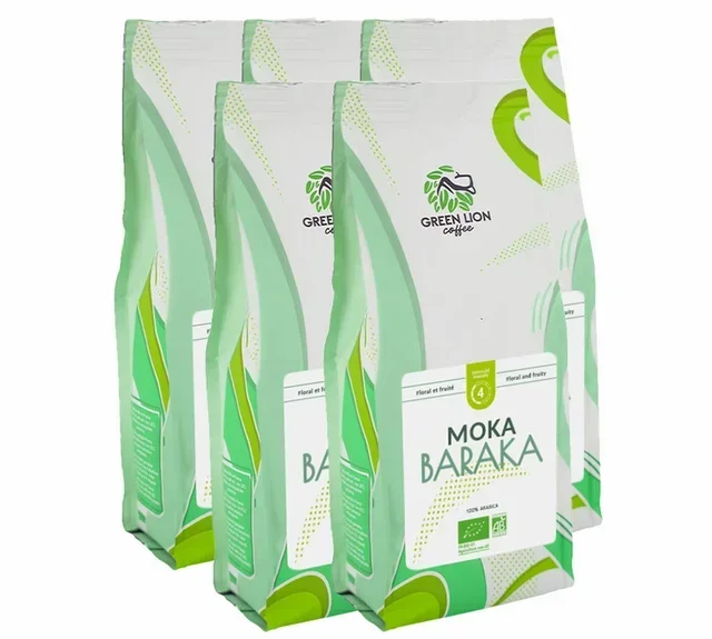 5 kg – Professzionális szemes kávé – Moka Baraka Bio – GREEN LION COFFEE