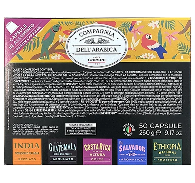 50 kompatybilnych kapsułek Nespresso* Original + 2 szklanki do espresso - CORSINI