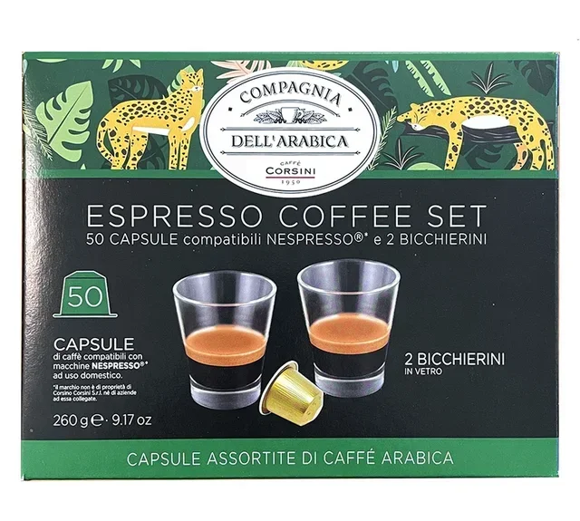 50 Nespresso* Original compatible capsules + 2 espresso glasses - CORSINI