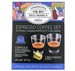 50 kompatybilnych kapsułek Nespresso* Original + 2 szklanki do espresso - CORSINI