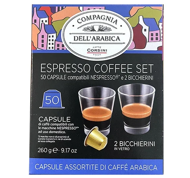 50 kompatybilnych kapsułek Nespresso* Original + 2 szklanki do espresso - CORSINI