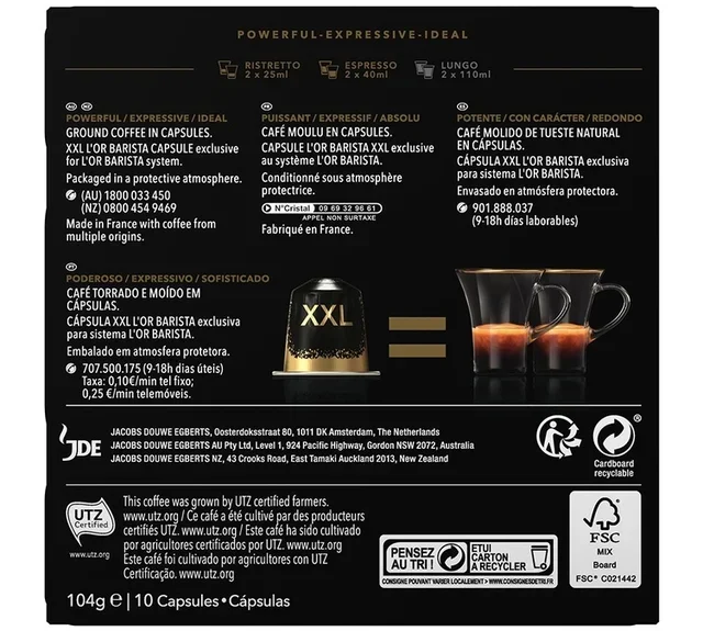 50 капсули XXL Double Ristretto – интензитет 11 – L'Or Barista.