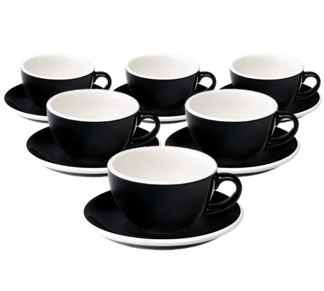 6 tazas de capuchino y sus correspondientes platillos de 20 cl, color negro - Loveramics.