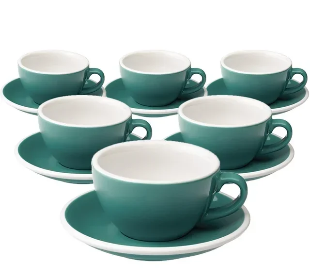 6 Tazas de capuchino y platillos Egg 20 cl Verde azulado - Loveramics
