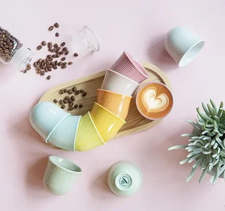 6 Chávenas de café em relevo 250 ml azul celadão - LOVERAMICS