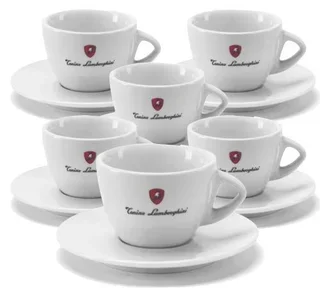 Set 6 Tazze da Cappuccino e Piattini in Porcellana Bianca Tonino Lamborghini