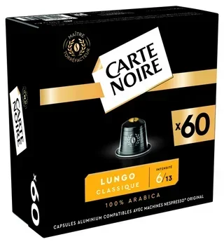 60 Nespresso* Original Compatible Capsules - Espresso Lungo N°6 by CARTE NOIRE