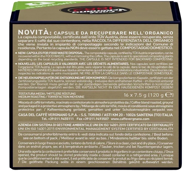 80 Kompostierbare Caffè Vergnano Oro Kapseln - A Modo Mio kompatibel